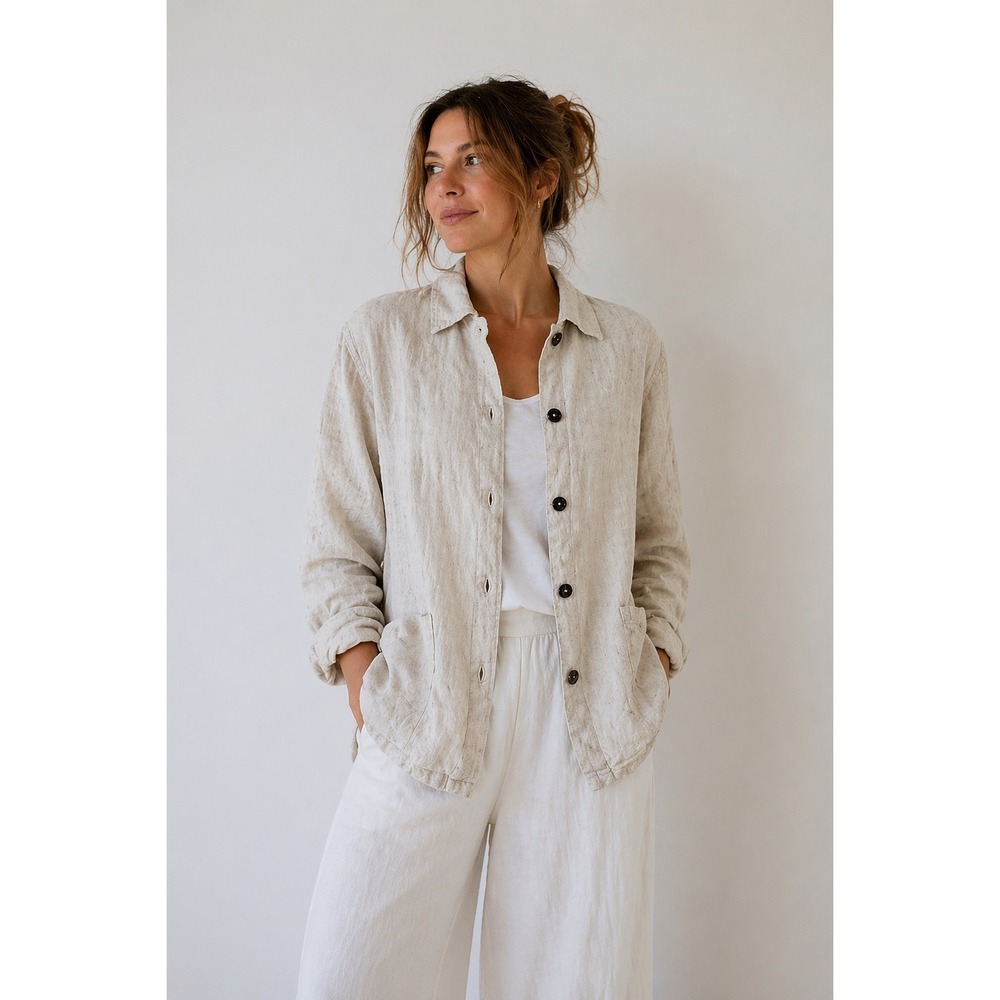 CP Shades Linen Blend Button‎ Front Oversized Shirt Natural Size Medium